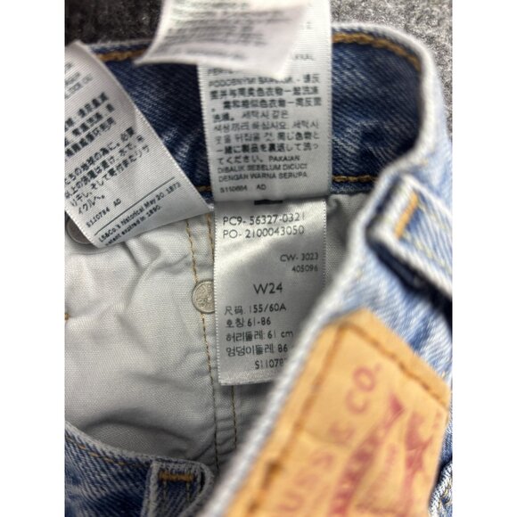 Levis 501 Shorts Womens 24 Blue High Rise Button Fly Distressed Frayed Denim - Picture 7 of 7